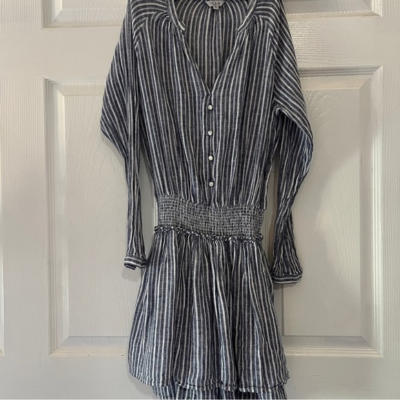 Rails Jasmine Dress in Blue Size XS Linen Blend Long Sleeve Ruffle Mini - Picture 2 of 9